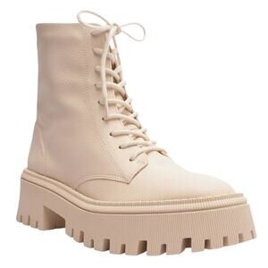 Arezzo Women's Maya Lug Sole Tractor Combat Booties Cream Size 10